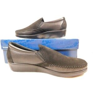 SAS Dream Slip On Moc Toe Loafers Women's sz 8 N Charcoal Black Leather